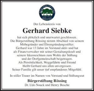 Nachruf im Gedenken an Gerd Siebke